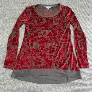 Simply Vera Wang Velvet Burnout Tunic Top S Red Black Mesh Goth Whimsigoth